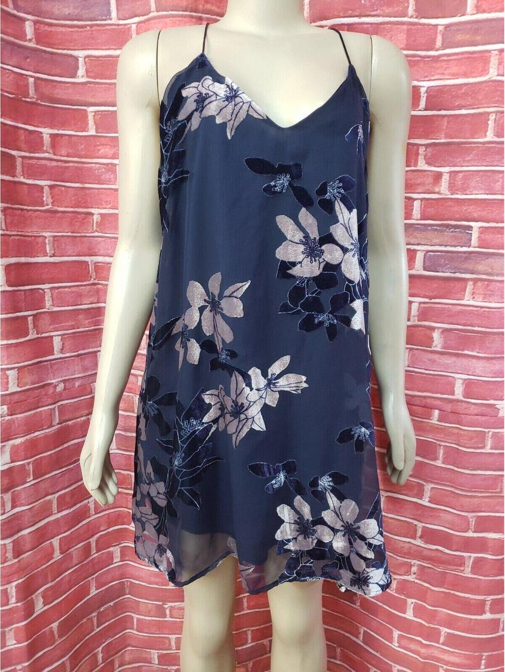Audrey 3+1 Women's Sz S Floral Navy velvet Burn-out Tank Slip Dress Ladies #CB7